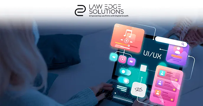 Hands interacting with a laptop displaying modern UI/UX web design mockups for law firm websites improving trust and