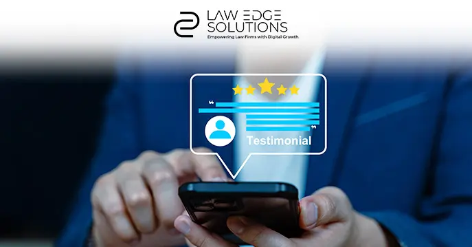 Hands holding a smartphone showing a graphic template of a customer testimonial including a star rating to illustrate social
