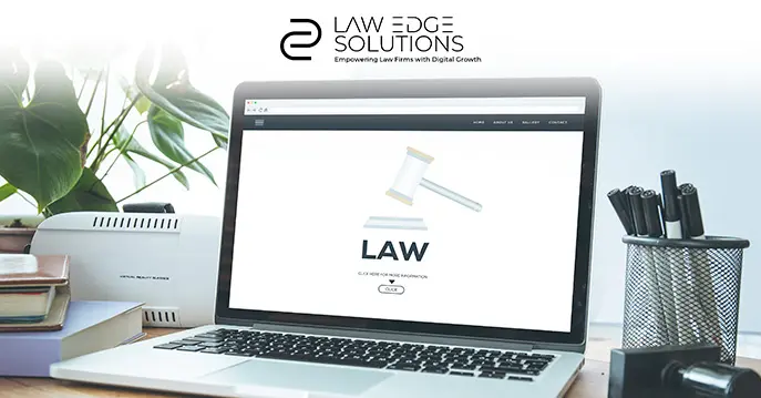 Minimalist web design shown on a laptop optimizing a law firm landing page for increased trust and lead generation