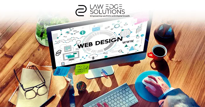 Laptop open to displaying web design mockups and diagrams, representing professional vetting of designers for law firm