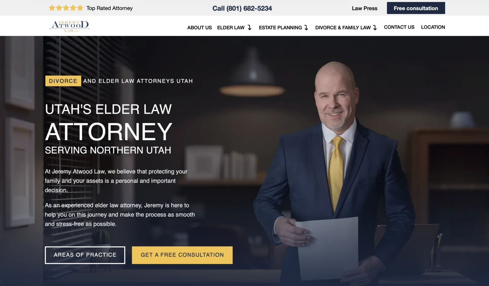Law firm homepage — desktop view, 16:9