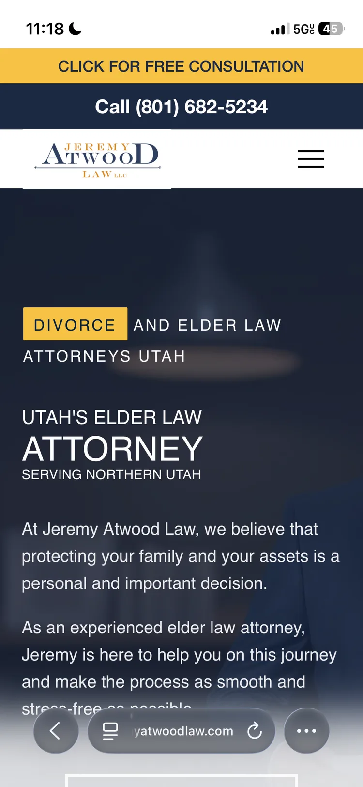 Law firm homepage — phone view